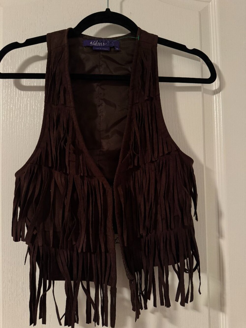 Miley Cyrus Max Azria Fringe Vest Womens M Brown Oak Faux Suede Boho Western Y2K